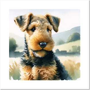 Watercolor Puppies Airedale Terrier - Cute Puppy Posters and Art